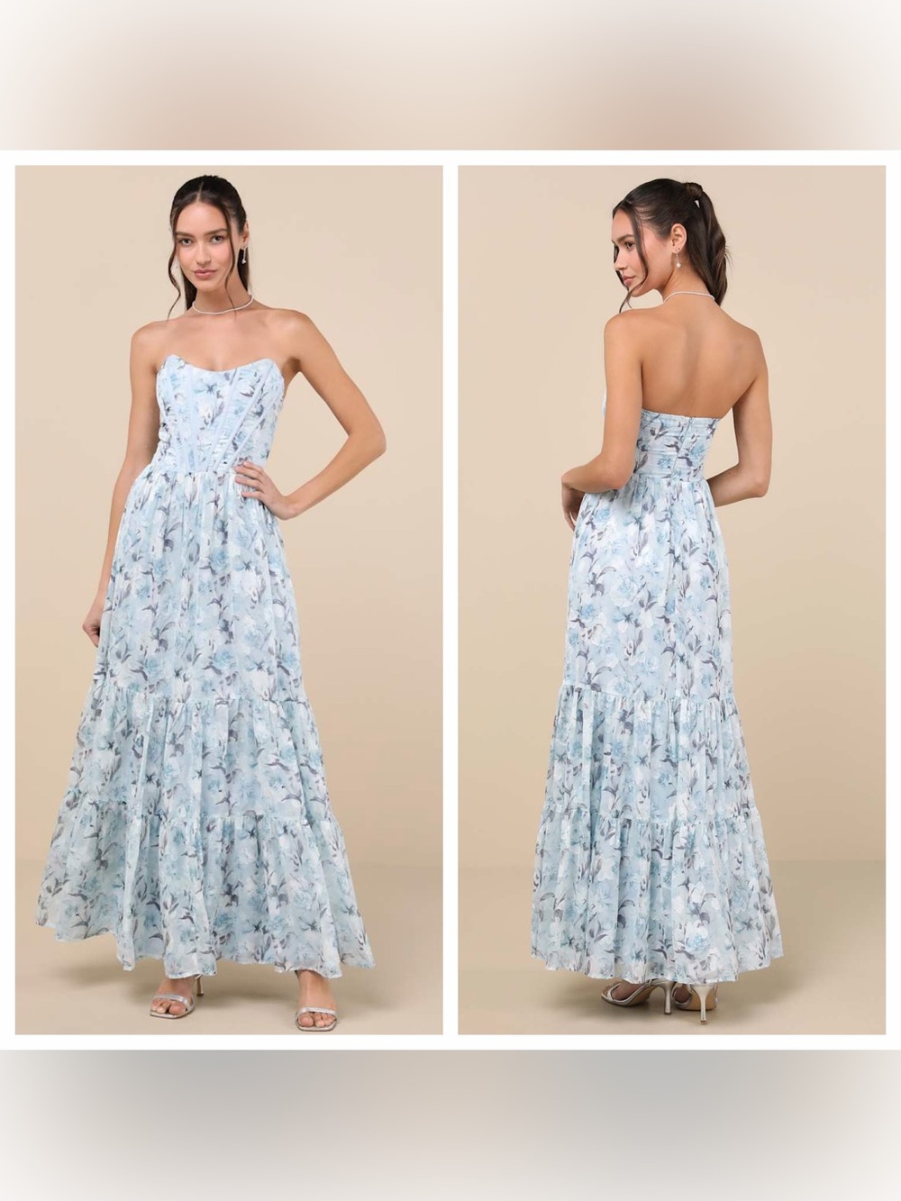 Lulu's Let There Be Romance Slate Blue Burnout Floral Maxi Dress